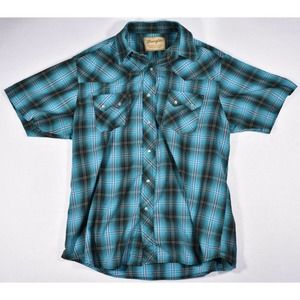 Wrangler Western Short Sleeve Button Up Mens Small Button Up Shirt Blue Plaid